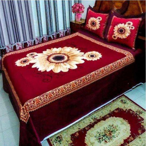 Flower Printed Cotton Bed Sheet with 2 Pillow Covers