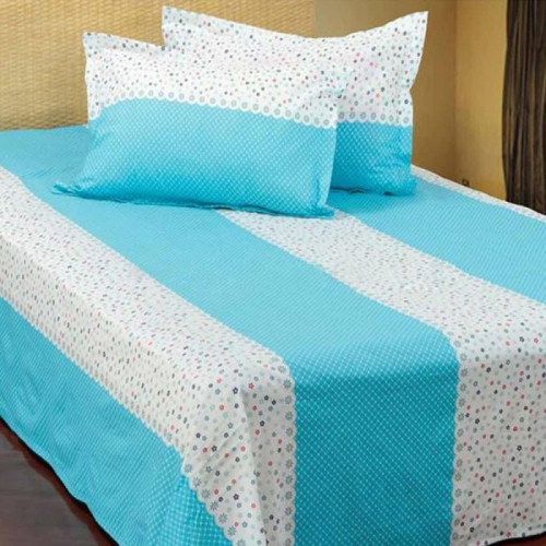 Sea Blue & White Ball Printed Double Size Bed Sheet