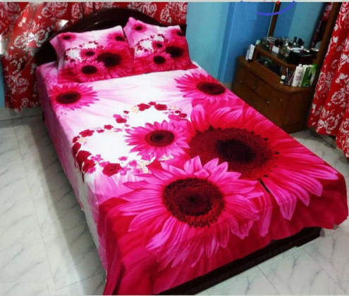 Sunflower Pink Color Printed Double Size Bed Sheet