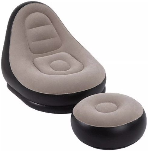 Comfortable Flocked 2-in-1 Air Chair & Footrest Sofa