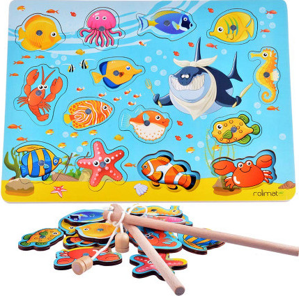 Wooden Fishing Game Board Blocks Puzzle Toys