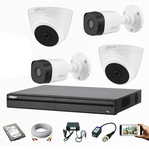 CCTV Package Dahua 4-CH XVR & 4 Pcs Full Color Camera