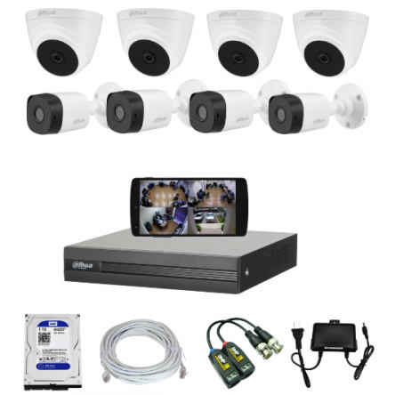 CCTV Package 8-CH Dahua XVR-1A08 8-Pcs Camera