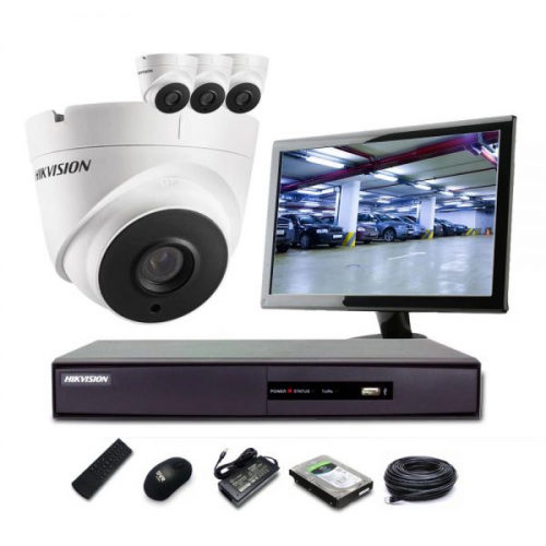 CCTV Package 4-CH DVR 4-Pcs Camera 17 Inch Monitor