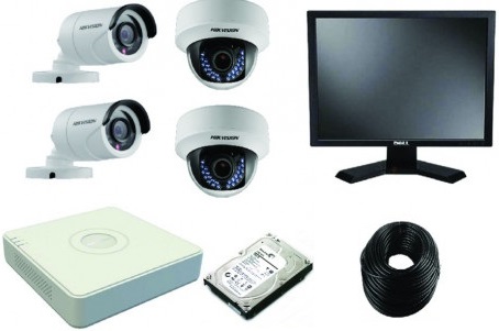 CCTV Package 4CH DVR 4 Piece Camera LED Monitor